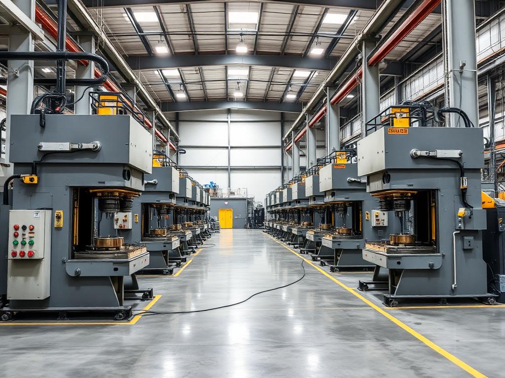 Linha de prensas hidráulicas em planta industrial